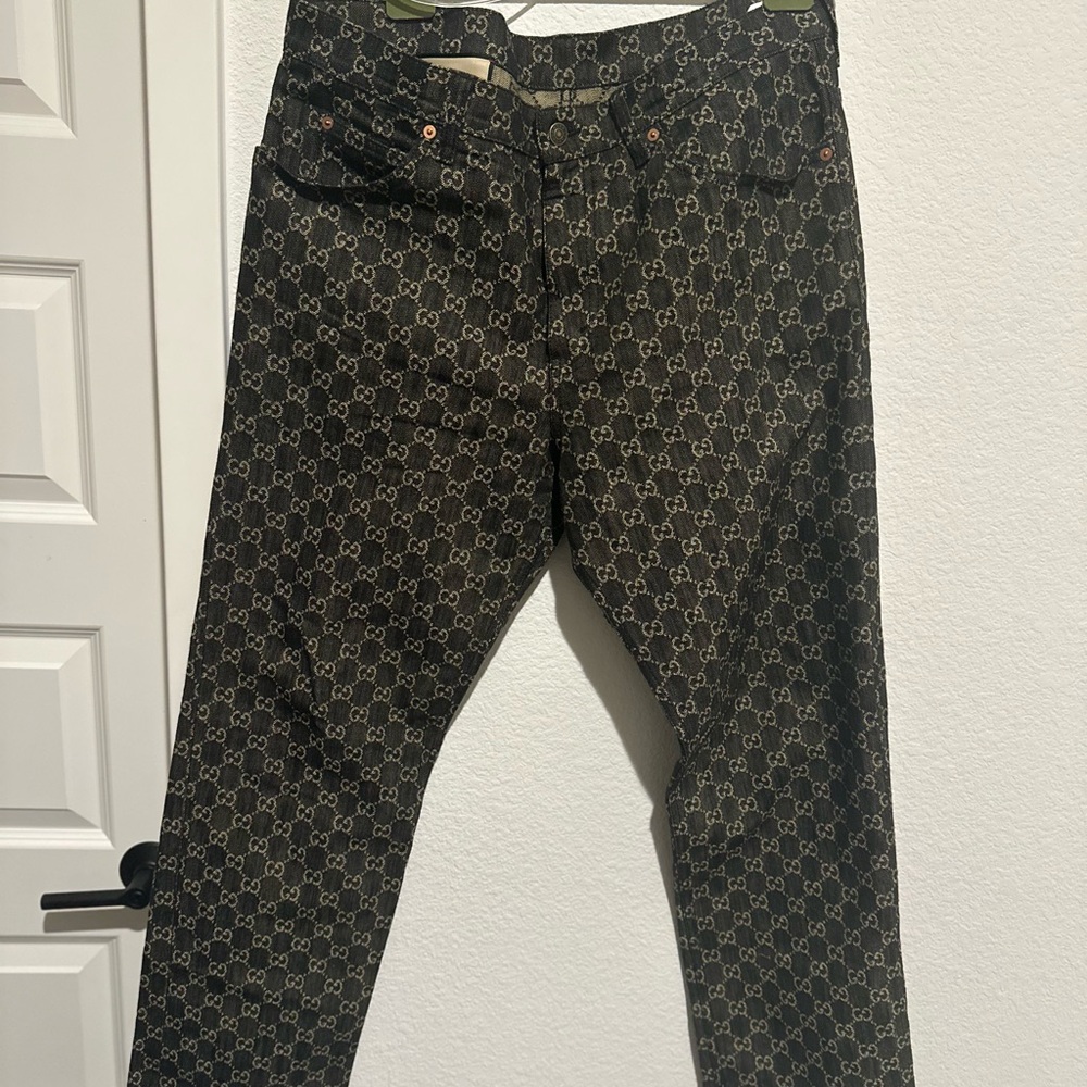 Authentic Gucci Men's Monogram Slim Jeans - Black/Brown